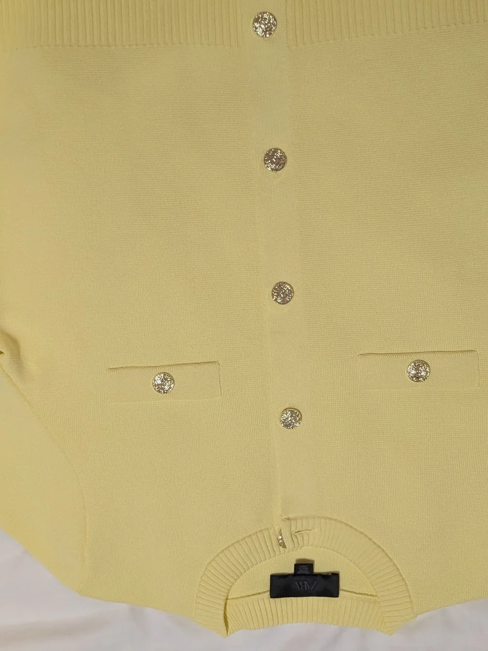 Zara Yellow Ribbed Knit Top with Gold Button - Picture 2 of 4